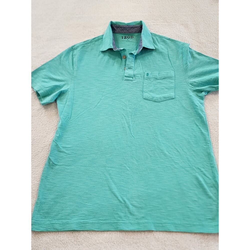 IZOD‎ Polo Shirt Short Sleeve Pocket Logo Cotton Golf 45CT087 Green Teal Men's M